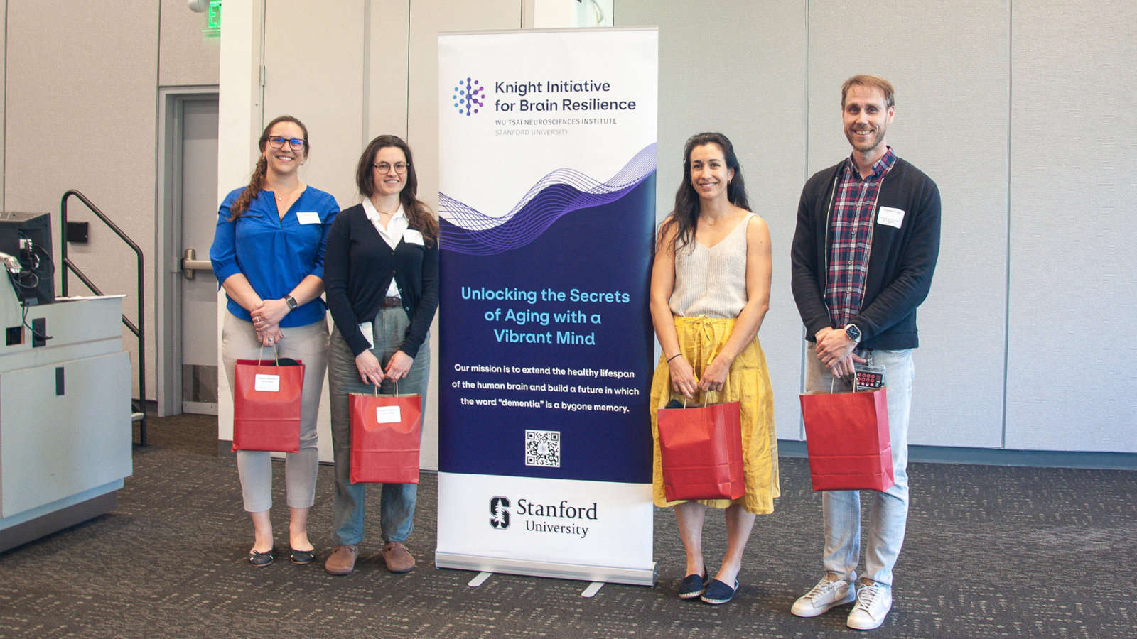 Knight Initiative poster session awardees, from left: Kristy Zera, Charlotte Herber, Paloma Navarro Negredo, and Stephen Clarke.