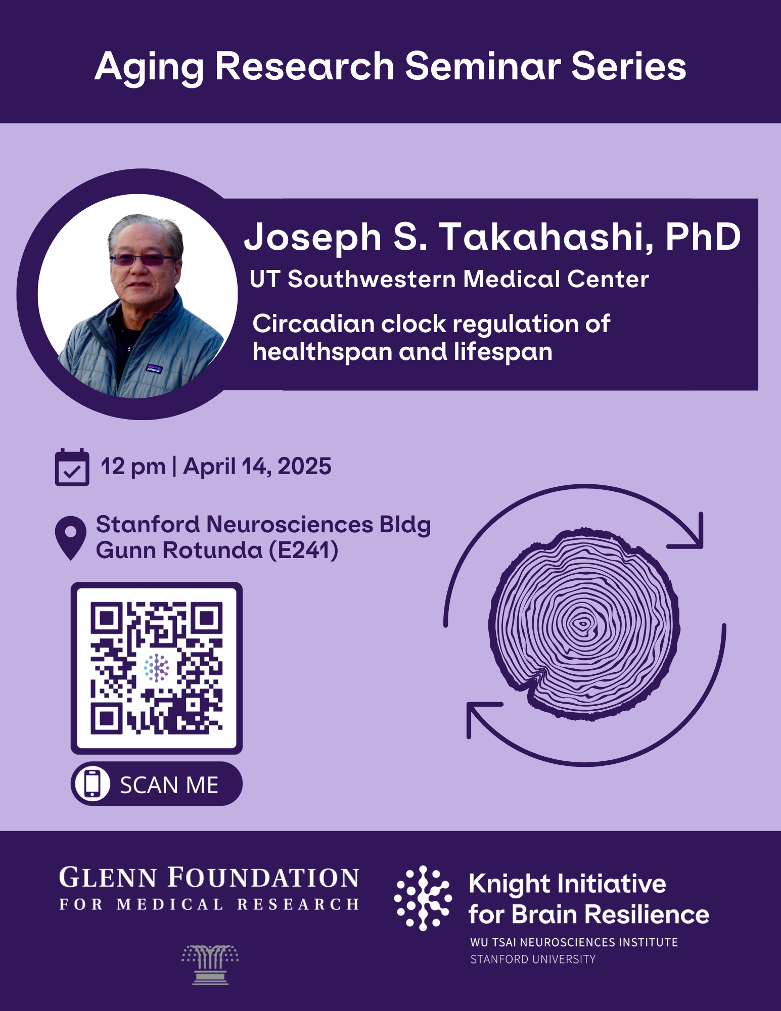 Banner image featuring one rectangle headshot against a purple background design