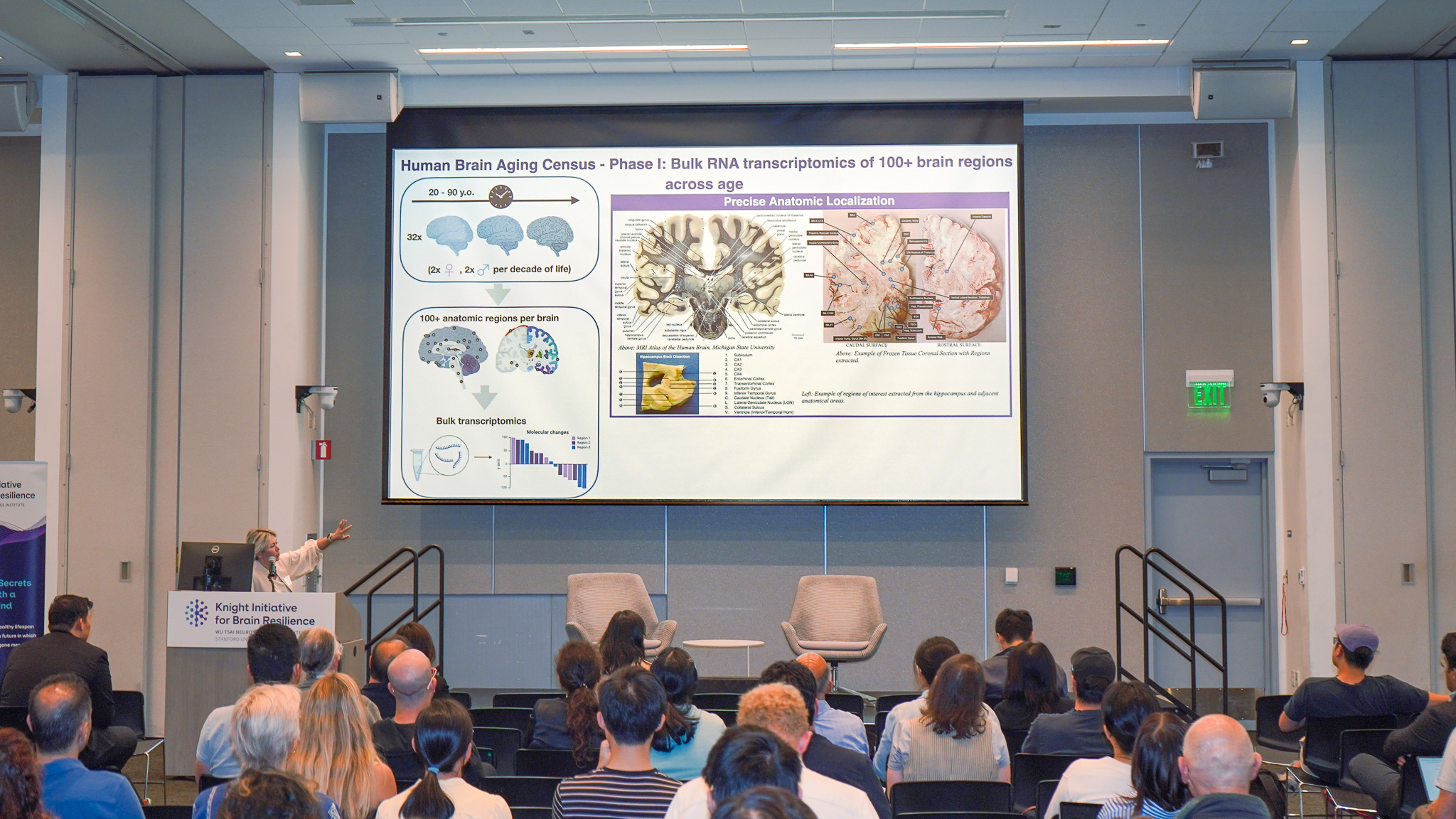 Alina Isakova presents to an audience.