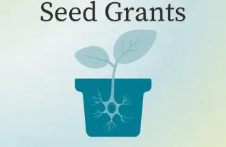 A graphic logo depicting a teal plant pot containing a neuron-shaped structure with branching dendrites at the base. The neuron seamlessly transitions into a plant stem, growing two translucent leaves with visible veins, symbolizing growth and innovation.