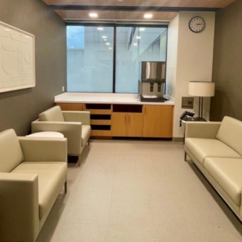 Family members of deceased patients can gather in the bereavement area of the new autopsy and morgue facility at Stanford Hospital.