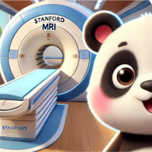 Banner image showing cartoon MRI and panda bear mascot on Stanford Campus